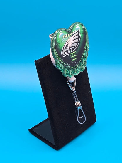 Sports Themed Football Green Heart Acrylic Badge Reel