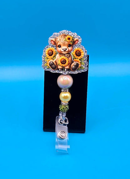 Sunflower Cow Acrylic Badge Reel