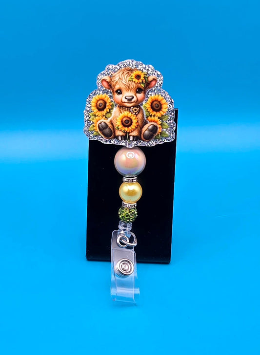 Sunflower Cow Acrylic Badge Reel