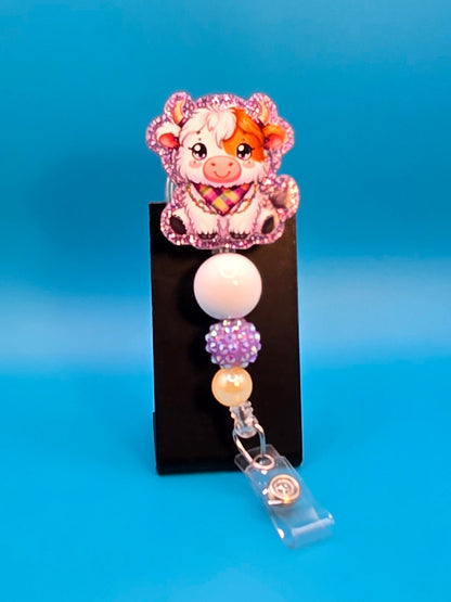Purple Cow with Bandana Acrylic Badge Reel