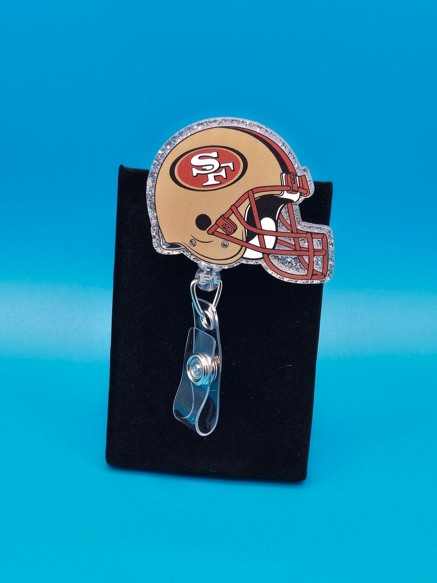 Sports Themed Football Helmet Acrylic Badge Reel