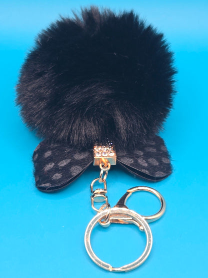 Fur Stuffed Ball with Bow Keychain