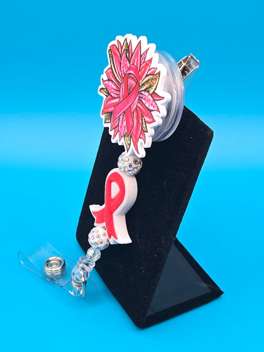 Flower Pink Ribbon Acrylic Badge Reel