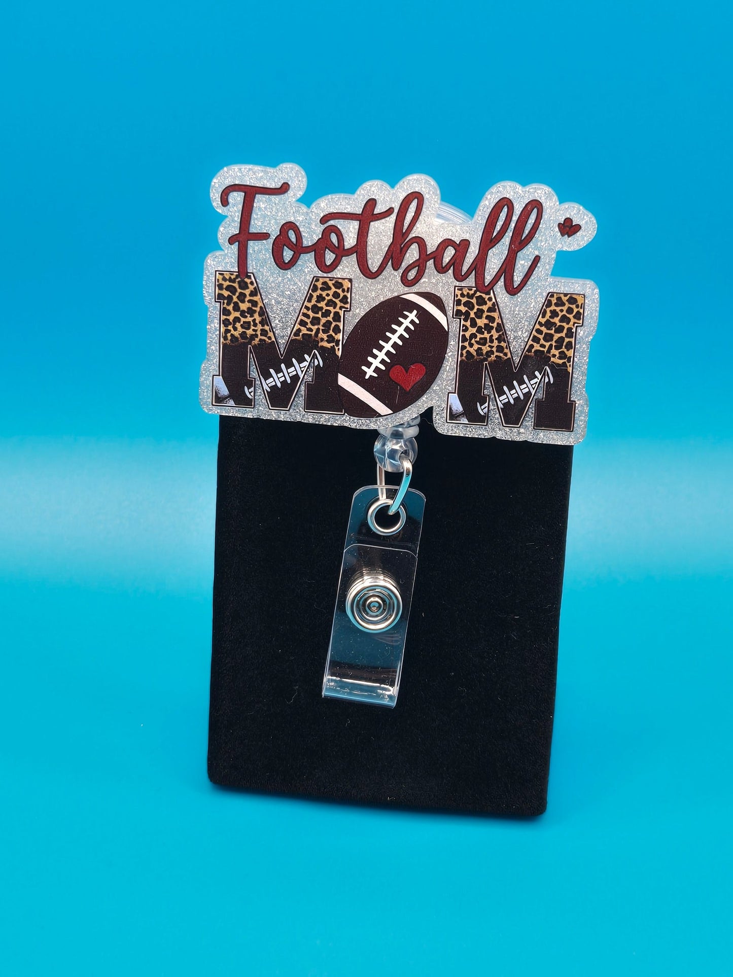 Sports Themed Football Mom Acrylic Badge Reel