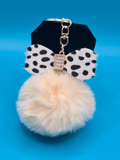 Fur Stuffed Ball with Bow Keychain